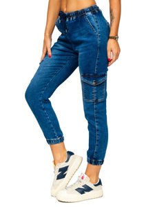 Pantaloni jogger in jeans tipo cargo da donna blu Bolf BF561