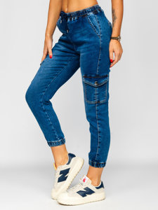 Pantaloni jogger in jeans tipo cargo da donna blu Bolf BF561
