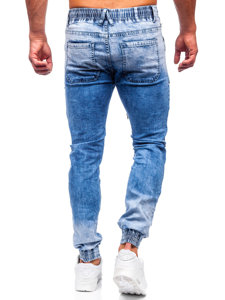 Pantaloni jogger in jeans tipo cargo da uomo azzurri Bolf TF144