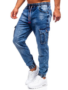 Pantaloni jogger in jeans tipo cargo da uomo blu Bolf R51007S0