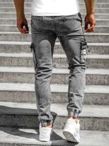 Pantaloni jogger in jeans tipo cargo da uomo neri  Bolf HY851