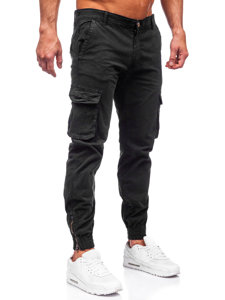 Pantaloni jogger in jeans tipo cargo da uomo neri Bolf J679