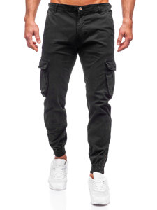 Pantaloni jogger in jeans tipo cargo da uomo neri Bolf J679