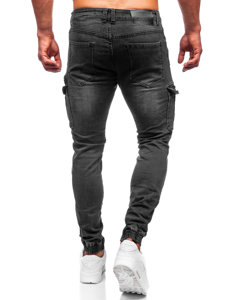 Pantaloni jogger in jeans tipo cargo da uomo neri Bolf KS2092