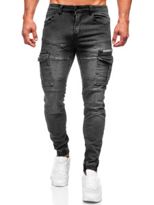 Pantaloni jogger in jeans tipo cargo da uomo neri Bolf KS2092