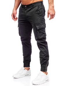 Pantaloni jogger in jeans tipo cargo da uomo neri Bolf Z808