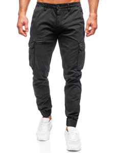 Pantaloni jogger in jeans tipo cargo da uomo neri Bolf ZK7813