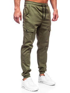 Pantaloni jogger in tessuto tipo cargo da uomo khaki Bolf 384A