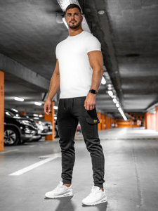 Pantaloni tipo cargo da tuta spessi joggers da uomo nero Bolf JX8709A