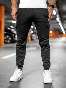 Pantaloni tipo cargo da tuta spessi joggers da uomo nero Bolf JX8709A