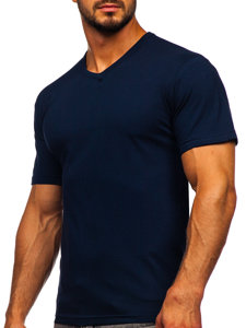 T-shirt con scollo a V senza stampa da uomo blu Bolf 192131