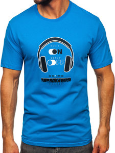 T-shirt in cotone con stampa da uomo celeste Bolf 14740
