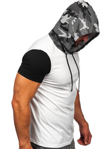 T-shirt mimetica con stampa con cappuccio da uomo bianca Bolf 8T970