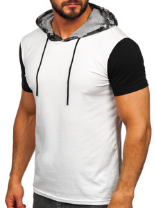 T-shirt mimetica con stampa con cappuccio da uomo bianca Bolf 8T970