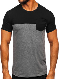 T-shirt senza stampa con taschino da uomo nero-grafite Bolf 8T91
