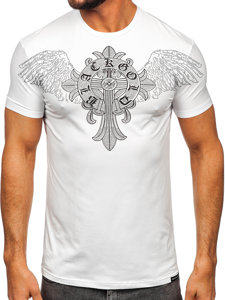 T-shirt stampata con paillettes da uomo bianca Bolf MT3037