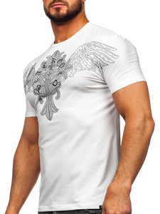 T-shirt stampata con paillettes da uomo bianca Bolf MT3037